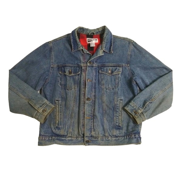 Rugged Wear Men's Large BOG Flannel Lined Denim Jacket Vintage 1990s Distressed - Picture 1 of 11
